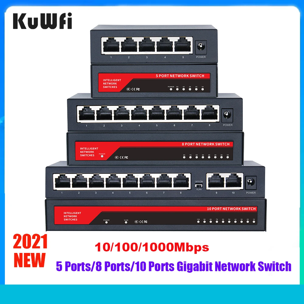 KuWFi гигабитный сетевой коммутатор 10/100/1000 Мбит/с 5/8/10 порт RJ45 LAN концентратор