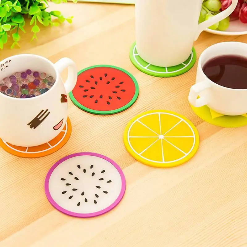 

Colorful jelly color fruit shape coaster anti slip heat insulation soft glue Creative modeling 7pc