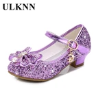 Обувь принцессы ULKNN на высоком каблуке с бантом-бабочкой и блестками, нескользящая обувь для принцесс, детская кожаная обувь с кристаллами