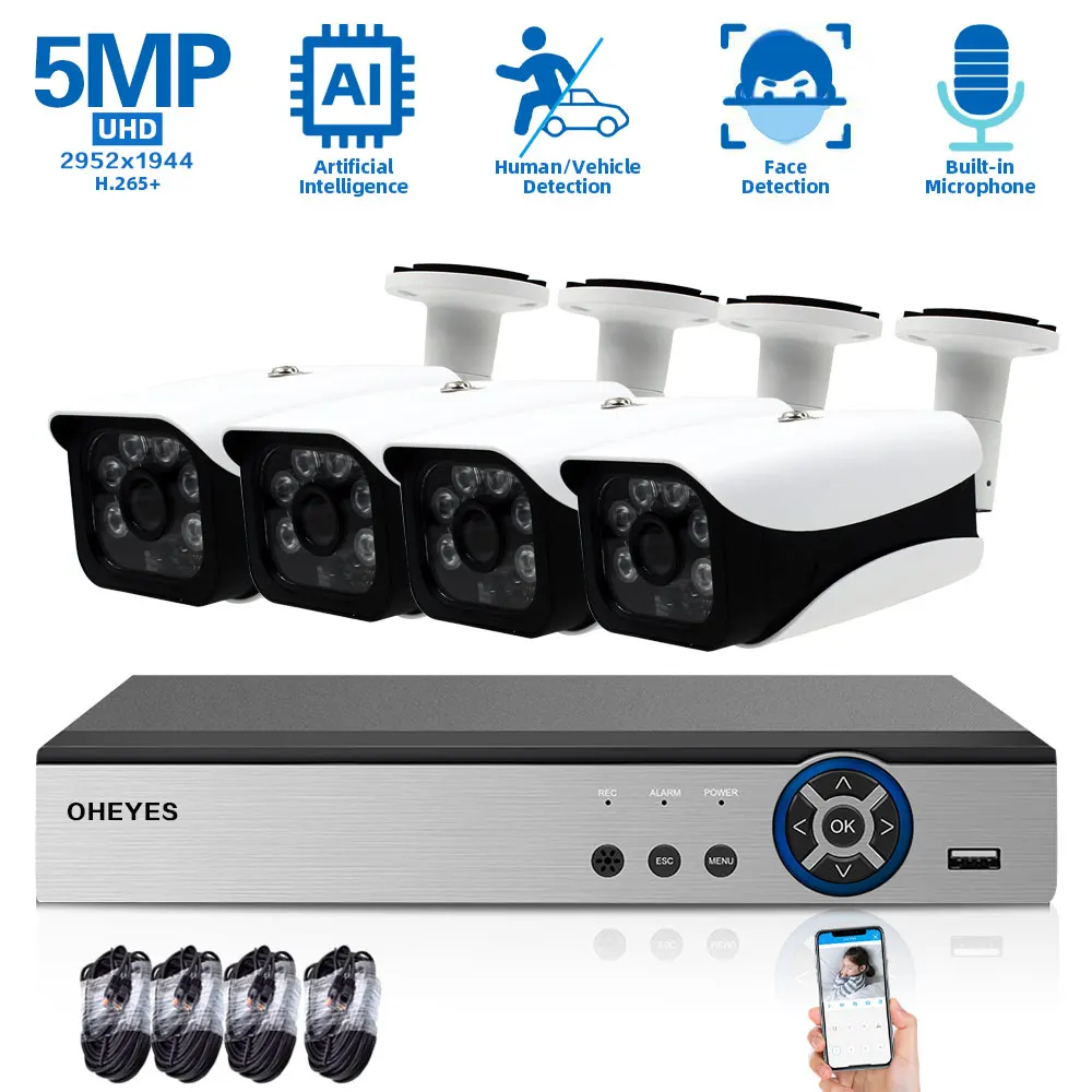 

CCTV Security Monitoring Camera System 4CH 4K NVR Kit POE Outdoor 5MP HD IR Night Vision Street Video Surveillance IP Camera Set
