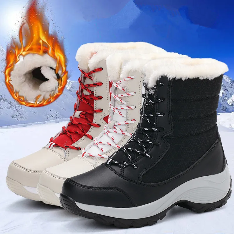 Женские зимние ботинки водонепроницаемые Нескользящие теплые на платформе с