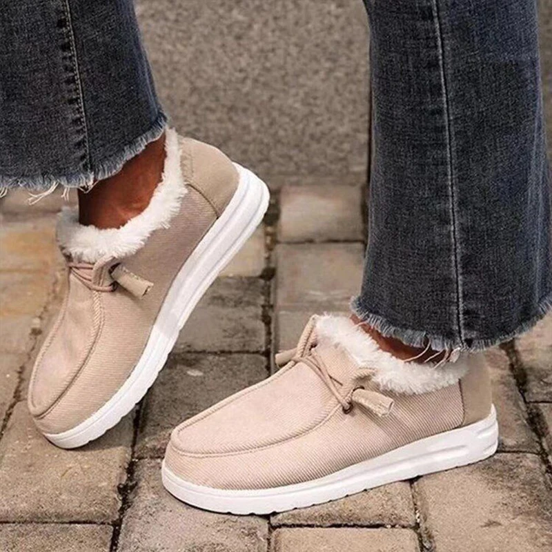 Large Size 35-43 Women's Flat Cotton Shoes Ankle Boots Warm Autumn and Winter Plush Ankle Boots Flat Women's Shoes