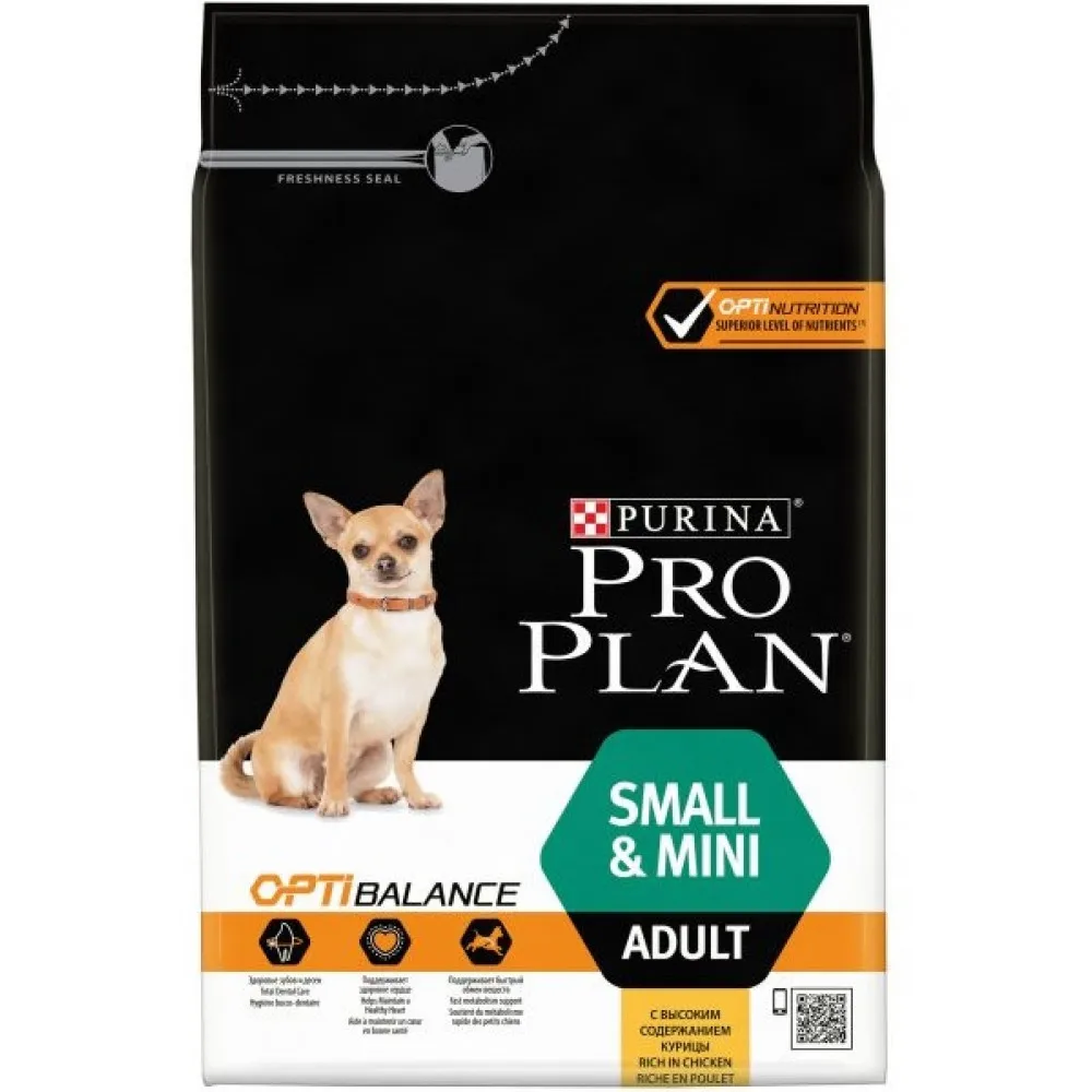 Сухой корм Purina Pro Plan для взрослых собак мелких и карликовых пород, курица с рисом, 3кг