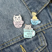 adorable coffee pot funny coofee cat enamel pins shirt lapel bag animal badge jewelry gift for kids