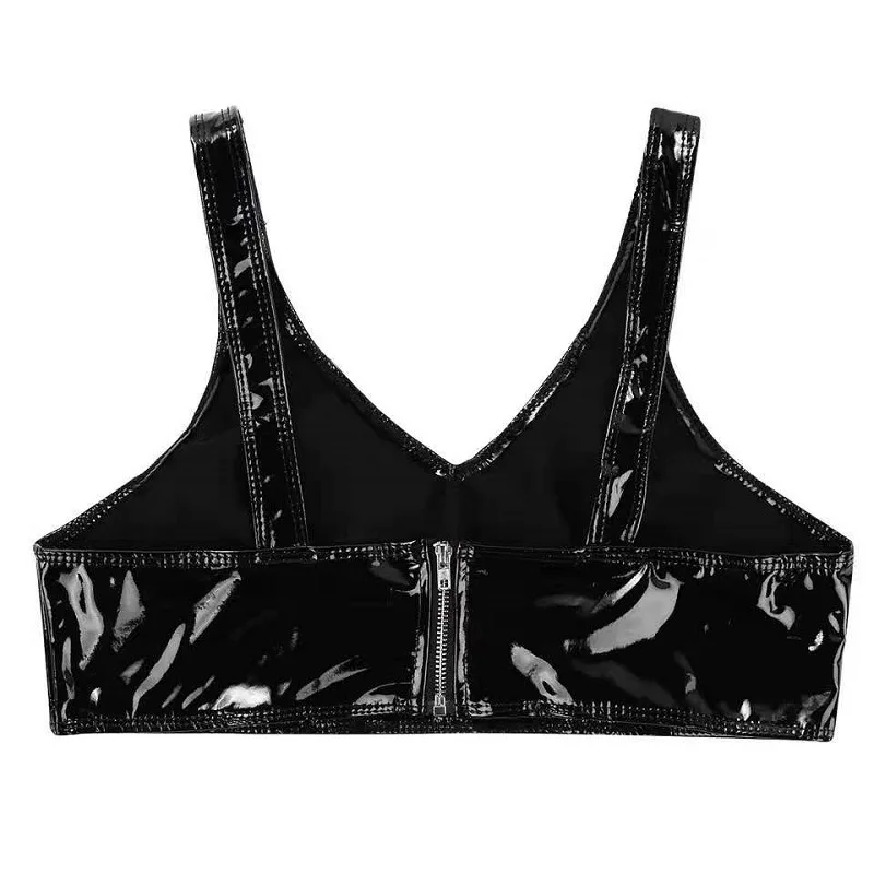 Женский бюстгальтер из ПВХ и кожи без чашек на молнии |