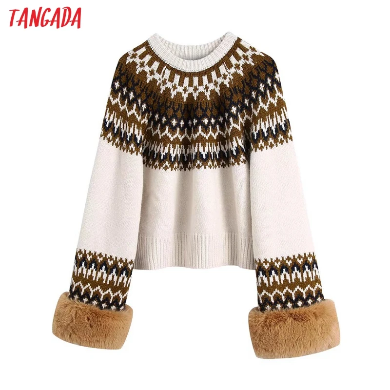 

Свитер женский трикотажный жаккардовый с круглым вырезом и длинным рукавом