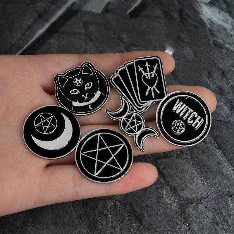 

Fashion Funny Brooch for Women's Clothes Punk Moon Coffin Witch Book Hat Black Accessories Jewelry Backpacks Badge