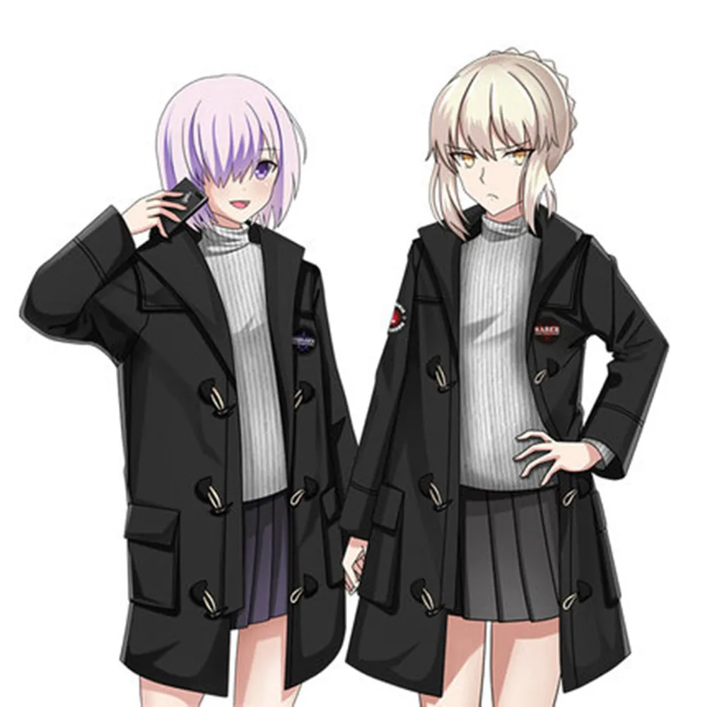 Черная аниме одежда двухмерное зимнее теплое шерстяное пальто костюм средней