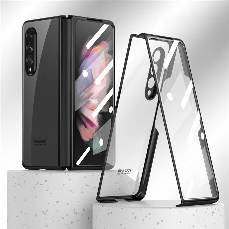 

Transparent Case for Samsung Galaxy Z Fold 3 5G 360 Full Front Glass Protection Phone Cover Hard Plastic Shockproof Clear Case
