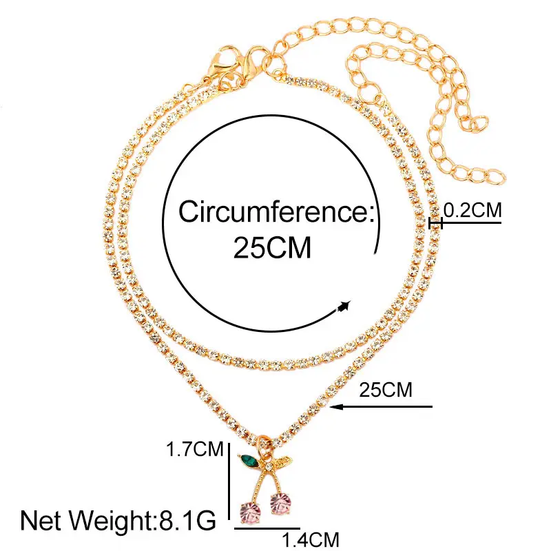 

Trendy Red Crystal Cherry Gold Metal Figaro Chain Anklet Women Simplicity Golden Metal Chain Anklet Bracelet Party Jewelry Gift