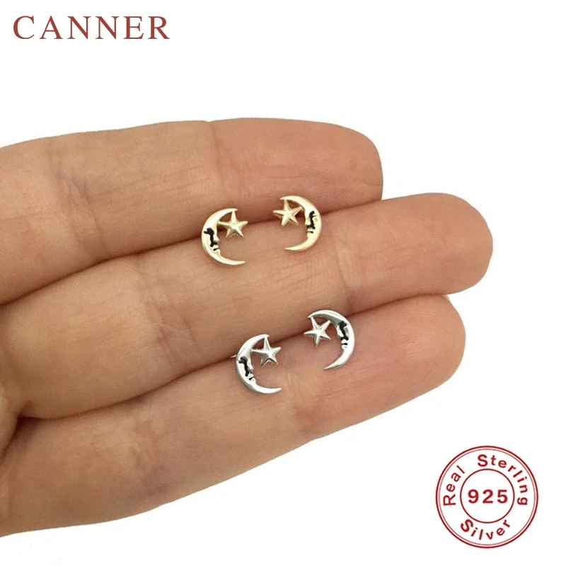 Простые серьги гвоздики в виде звезды луны из стерлингового серебра 925 пробы с