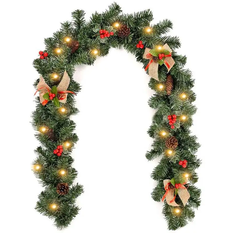 

Christmas Garland DIY Decor Lights Door Wreath Pre Lit Xmas Fireplace Decor 6FT