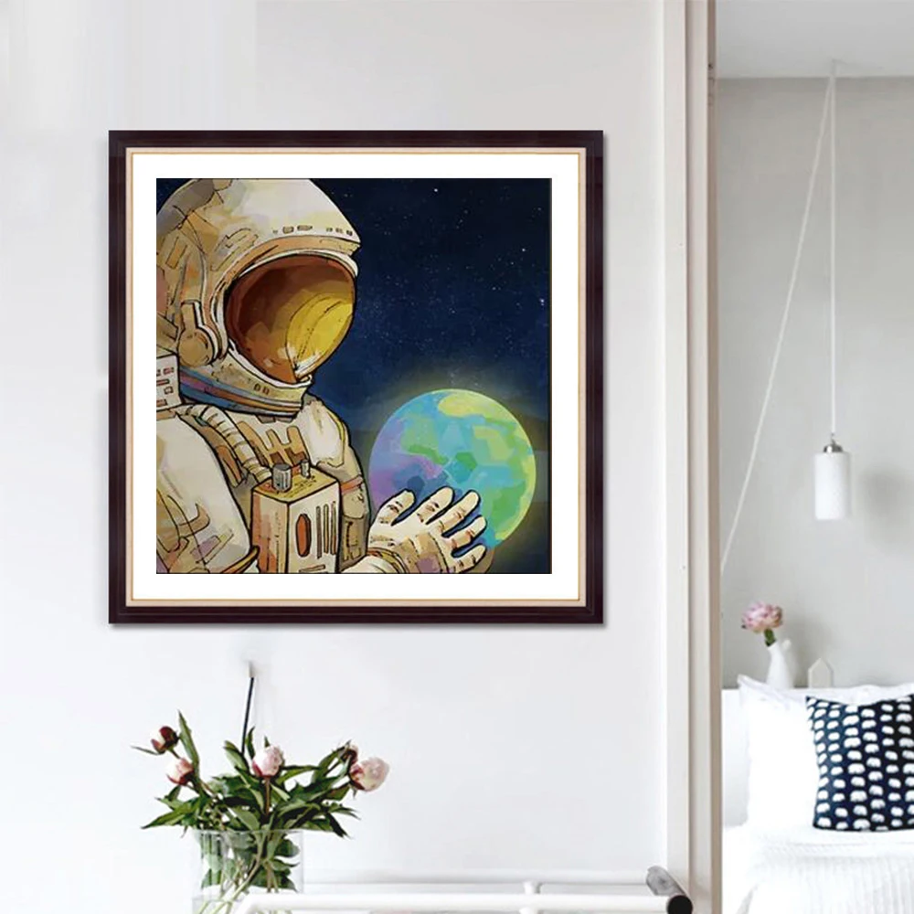 

Алмазная живопись, полноразмерная/круглая вышивка астронавта, комбинированная вышивка, ручная работа, украшение для дома, мозаика, творчес...