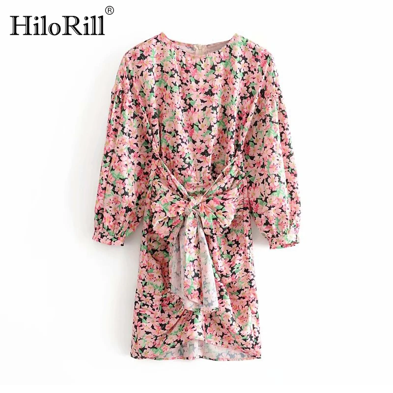 

Платье HiloRill женское с цветочным принтом, пляжный пикантный плиссированный мини-сарафан в стиле бохо, винтажный богемный стиль, с бантом, на ...