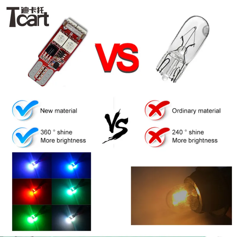 Универсальная Светодиодная лампа Tcart T10 194 W5W RGB для внутреннего освесветильник с