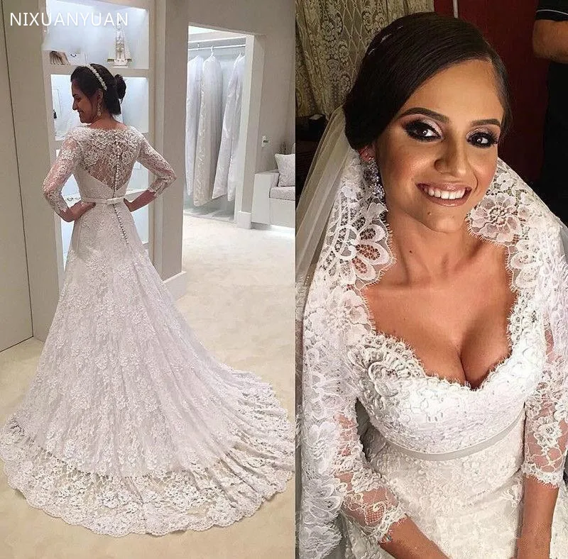 

Sexy Sweetheart Mermaid Wedding Dress Long Sleeve Sash Full Lace Vintage Bridal Dresses 2021 Fashion Custom Made Wedding Gowns