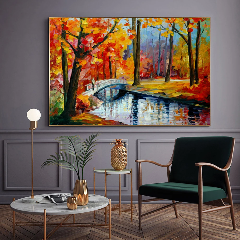 

Nordic landscape oil painting street lamp grove watercolor art canvas painting living room corridor office home decoration mural