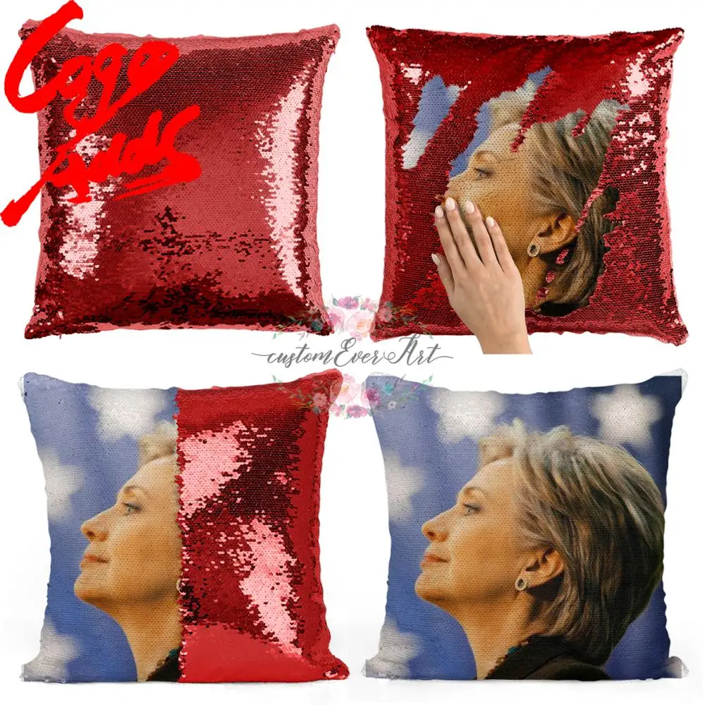 Подушка с блестками Хиллари Клинтон | Наволочка Двухцветная подушка Подарок для