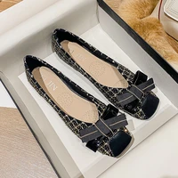 plaid butterfly knot fabric flats woman mary janes grandma shoes for women sneakers moccasins square toe loafers plus size 35 43