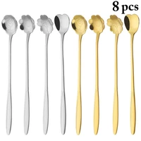 8pcsset long handle coffee scoops stainless steel milk tea stirring spoon ice cream dessert spoon christmas gifts kitchen tools