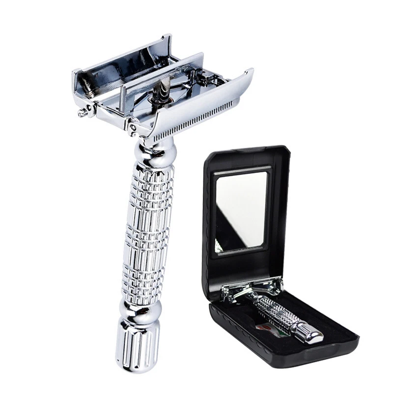 Shaver Double Edge Butterfly Twist Open T-shaped Unisex 1 Travel Case With Mirror