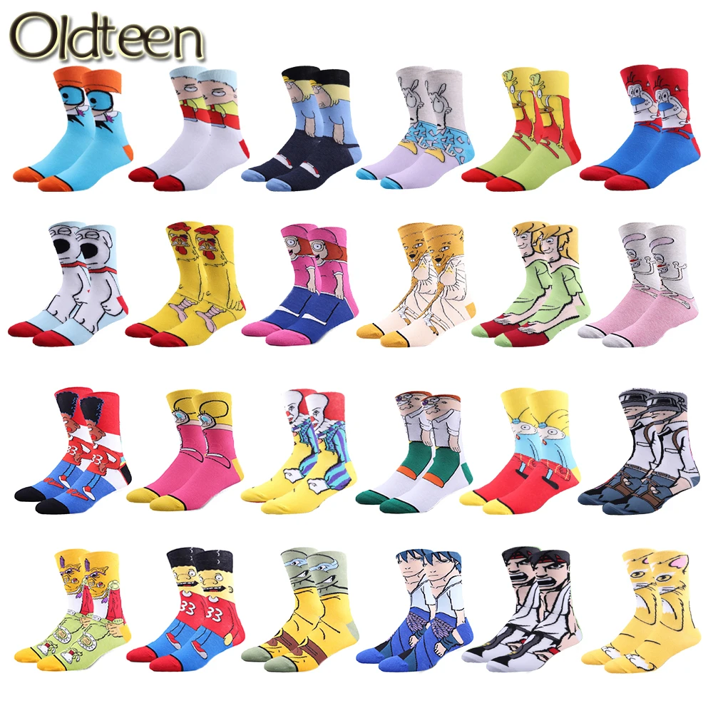 Популярные Модные Мультяшные аниме мужские носки Длинные счастливые искусства