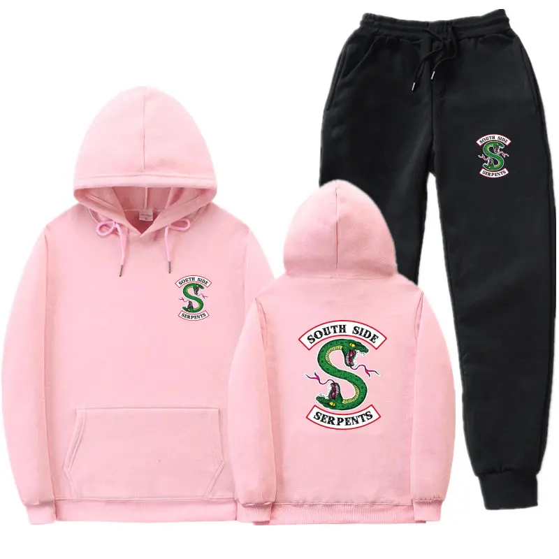 Pink MK184 Флис ривердейл толстовки и Штаны уличная "South Side serpents" свитер с капюшоном Для мужчин Для женщин спортивный костюм детей постарше мягкие тренировочные Штаны костюм - Цвет: Pink MK184