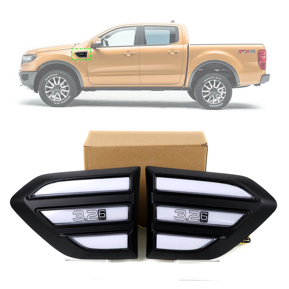 LED Side Marker Light for Ford Ranger Everest 2015 2016 2017 2018 2019 DRL Fender Marker Lamp w/ Dynamic Sequential Turn Signal