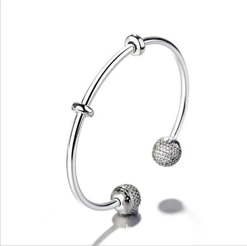 

Fashion Diamond Bracelet with Clear CZ Charms Beads Fit Original Pan Bracelet Fine Jewelry Open Bangle