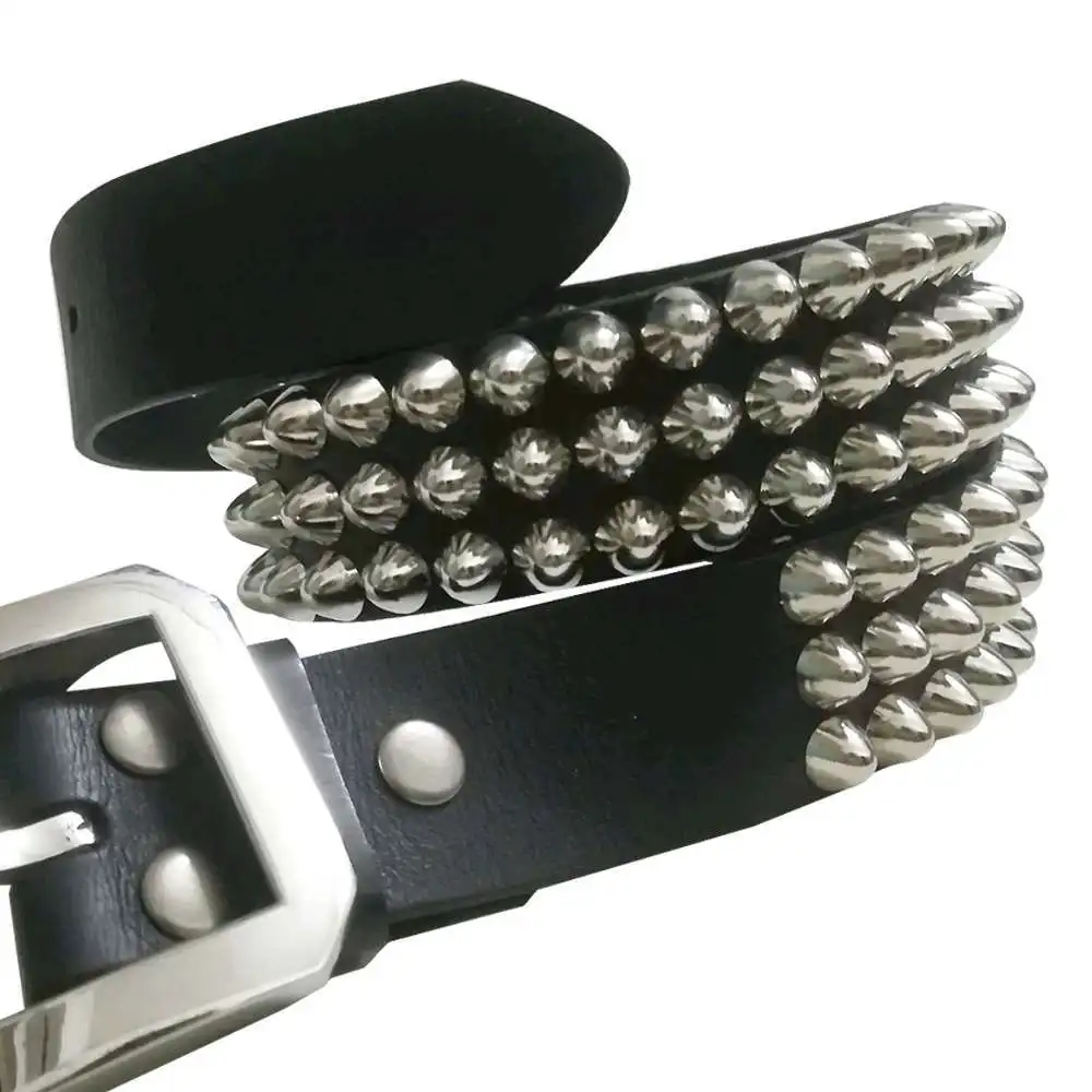 Трехрядный кожаный ремень с серебряными гвоздиками в стиле панк для выступлений