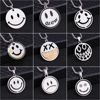 rotating smiley face double sided expression necklace pendant trend hip hop stainless steel long chain simple jewelry 70cm