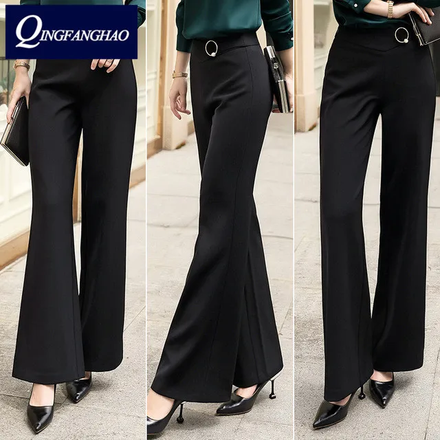 

High-quality anti-wrinkle and non-iron black wide-leg pants, casual slimming and leg-length trousers, women's ol work pants6617
