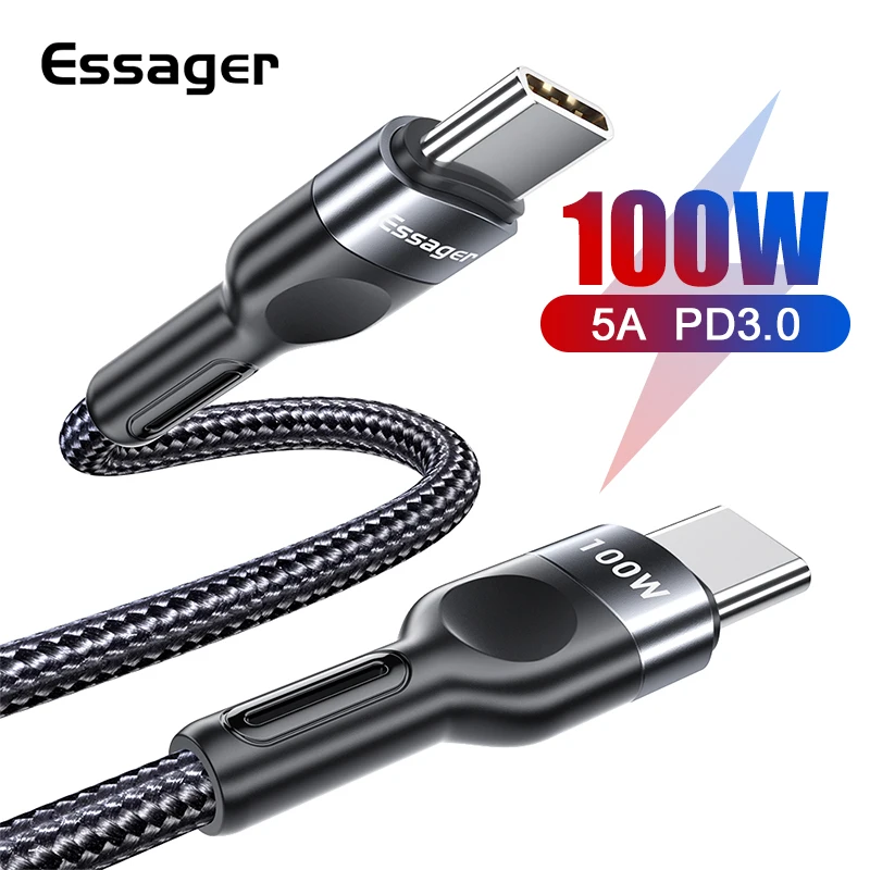 

Essager PD 100W USB C To Type C Cable For Macbook iPad Pro Xiaomi Samsung S20 USB-C Fast Charging Wire Cord Type-C USBC Charger