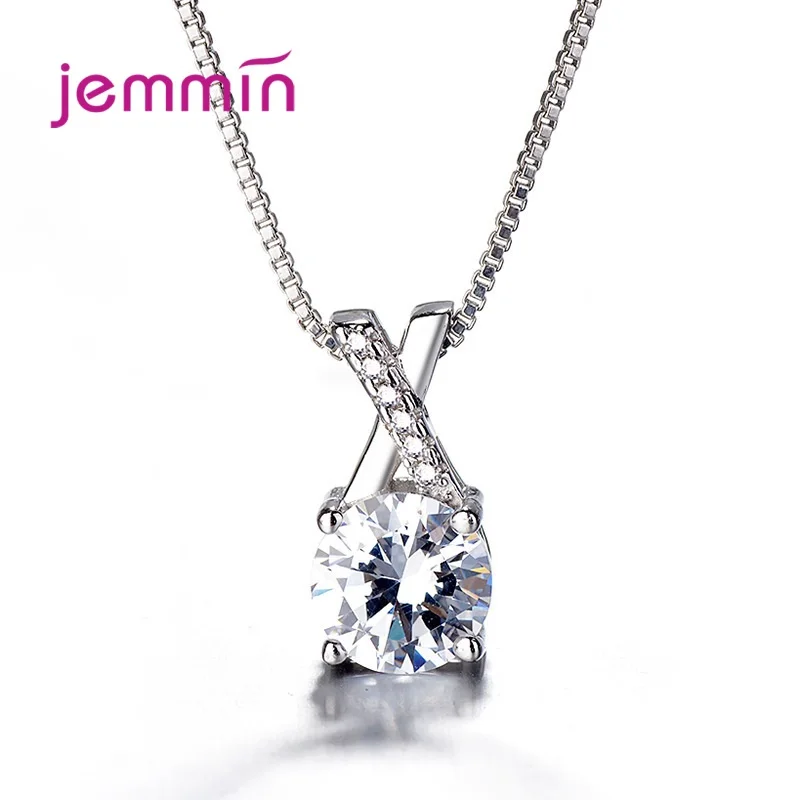 

New Fashion Genuine 925 Sterling Silver Shinning CZ Stone Pendant Necklace For Women Simple Necklace Fine Jewelry Gift