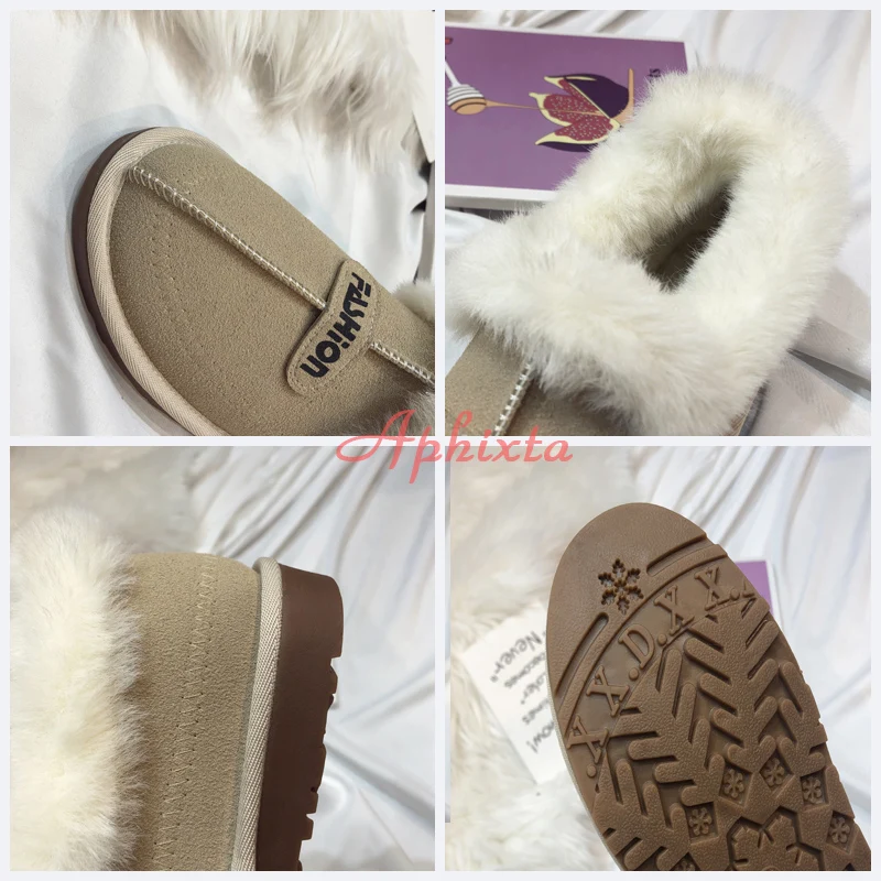 Aphixta/теплые зимние ботинки на меху женская повседневная обувь плоской подошве из