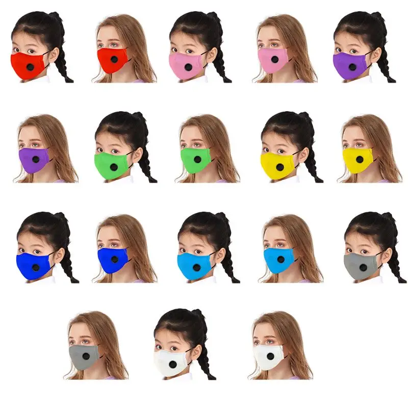 

5Pcs Adult Kids Dustproof Cotton Mouth Mask with Valves PM2.5 Anti Fog Pollution Bright Solid Color Washable Face Shield