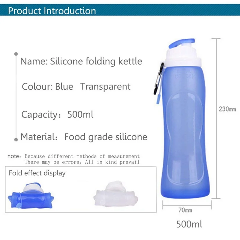 

Silicone Folded Water Bottle Collapsible Water Bottle - BPA , Easy To Clean and Store Leak Proof, for Perfect Hiking 17 Ounce