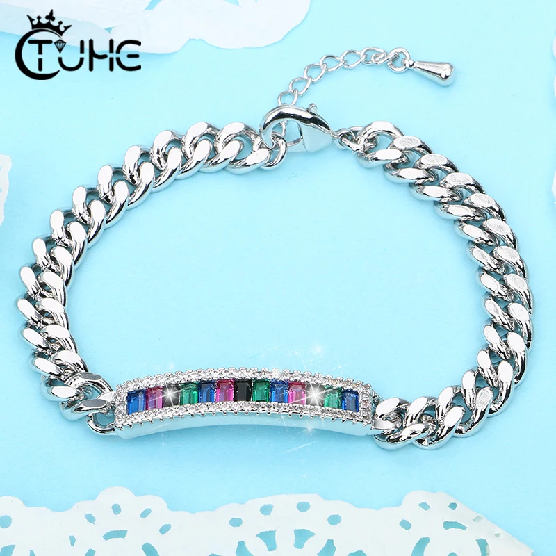 Женский и мужской браслет с цепочкой удлинителем радужными красными желтыми