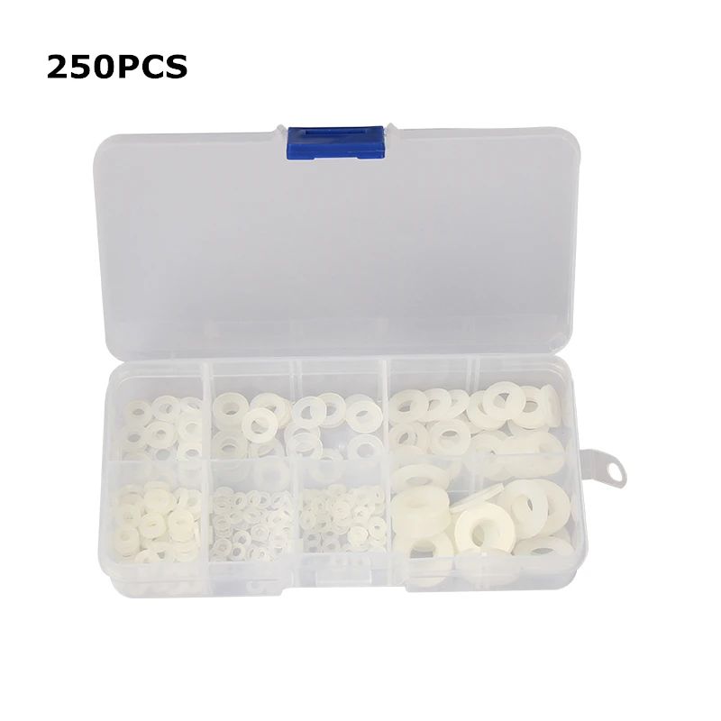 250PCS 350/250 шт нейлон Пластик изоляционные шайбы M2 M2.5 M3 M4 M5 M6 M8 черный нейлон прокладки уплотнения Пластик комплект шайб прокладка комплект поршневых колец - Цвет: 250PCS