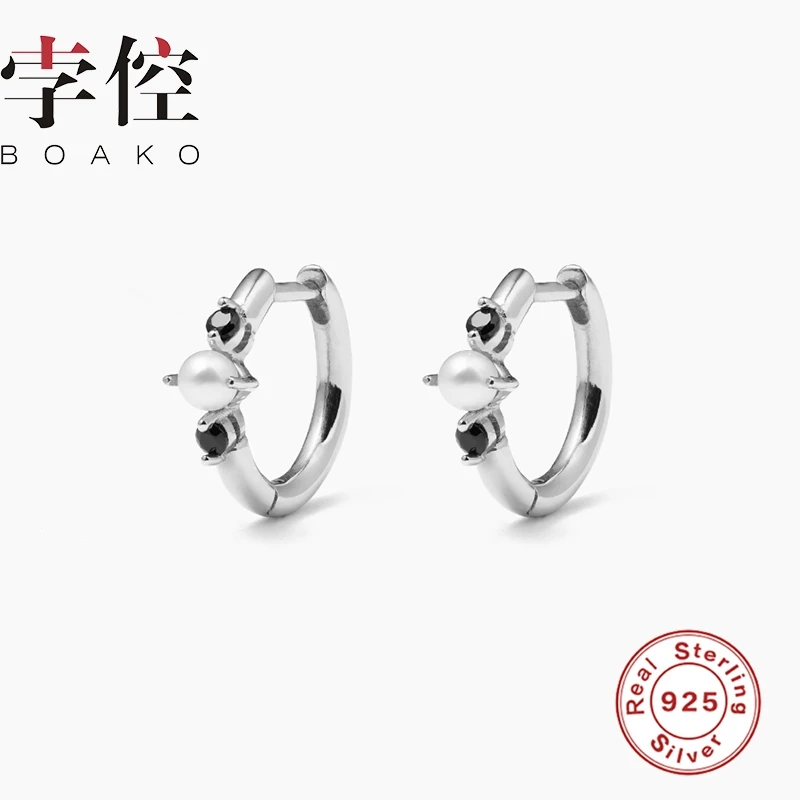BOAKO INS Pearl Diamond Earrings Hoops 925 Sterling Silver For Women Jewelry Zircon Earring Pendientes Brincos | Украшения и