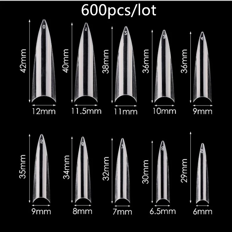Длинные накладные ногти 10 размеров изогнутые прозрачные пресс на клей Типсы для