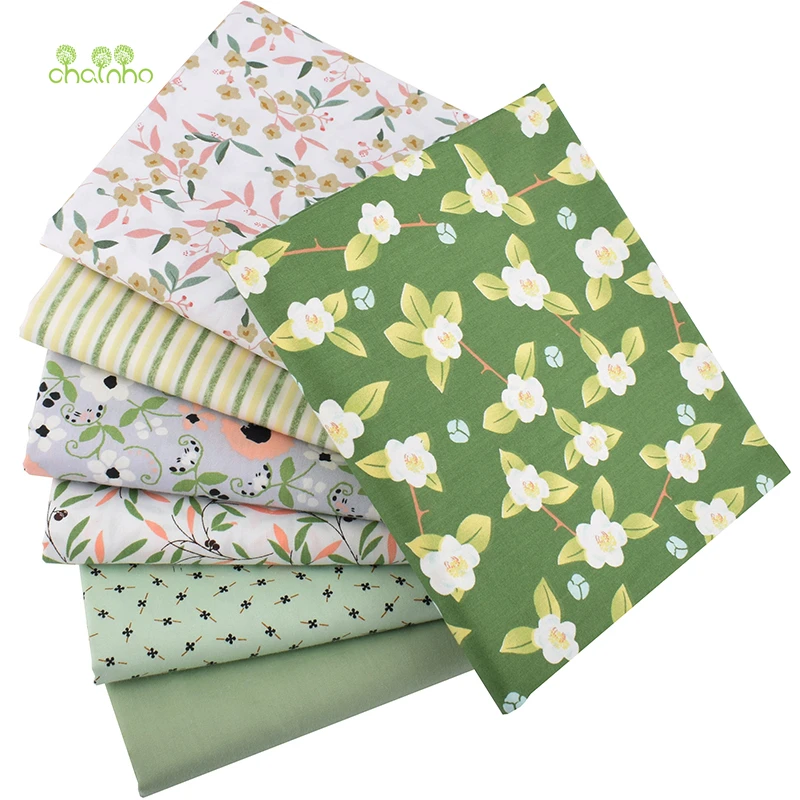 

Print Twill Cotton Fabric,Patchwork Cloth For DIY Sewing Quilting Baby&Child's Material,Green Floral Series,40x50cm,7pcs
