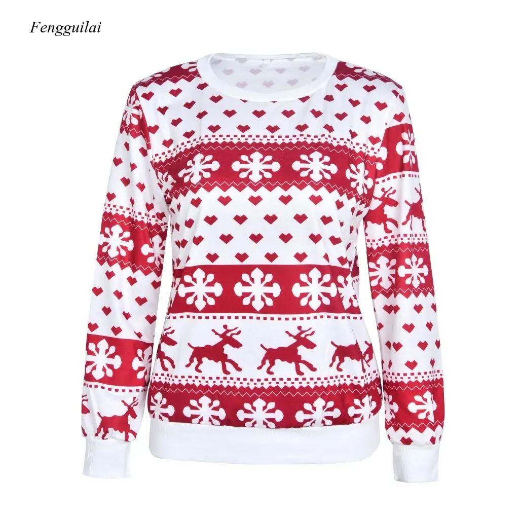 

Women's Best Seller Christmas Snow Deer Round Neck Pullover Long Sleeve Sweater