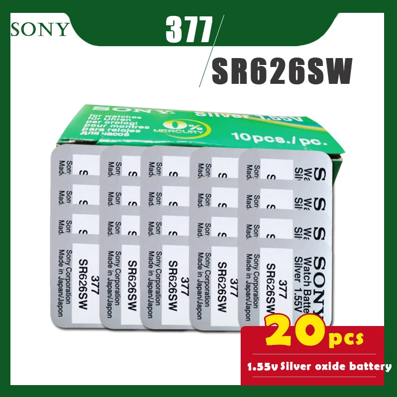 20 шт. SONY оригинальный 377 SR626SW 1 55 в блок кнопок из оксида серебра 626 SR626 V377 AG4 для