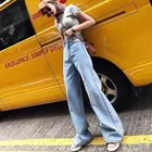 Джинсы женские с завышенной талией, Модные свободные брюки с широкими штанинами, уличная одежда с вырезами, длинные штаны, весна-осень