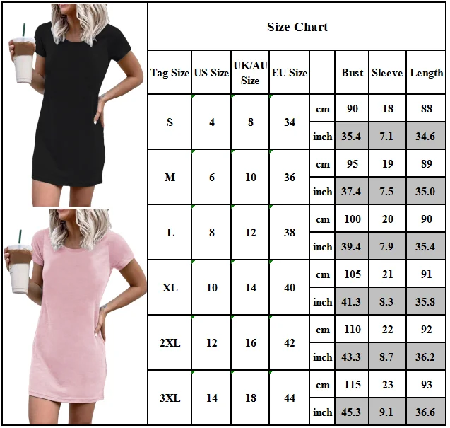 

Women Short Sleeve V Neck Plain Mini Dress Ladies Casual Loose Summer Dress