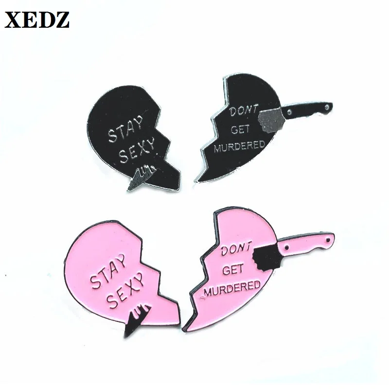 

XEDZ 2 pieces / set love enamel pin letter pair half love dagger couple good friend personality backpack jewelry brooch gift