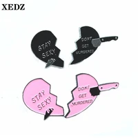 xedz 2 pieces set love enamel pin letter pair half love dagger couple good friend personality backpack jewelry brooch gift