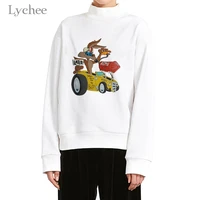 lychee harajuku cartoon car printed women sweatshirt crew neck long sleeve female tracksuit casual loose spring lady pullovers