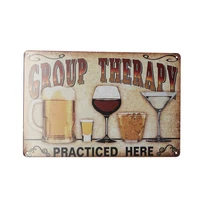 wine beer drink tin sign retro group therapy practiced here alcohol drug metal card man cave bar pub not rust 20x30cm